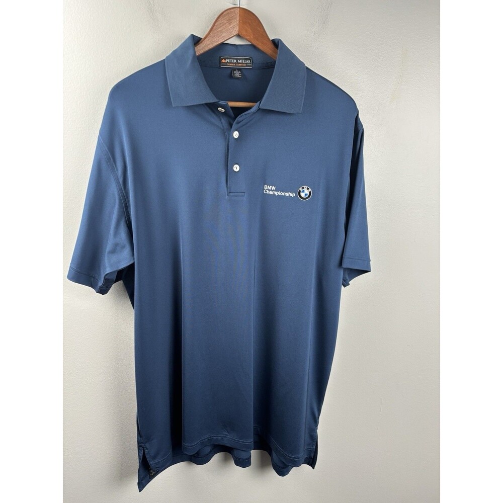 Peter Millar Polo Shirt Mens Large Blue Summer Comfort BMW Championship